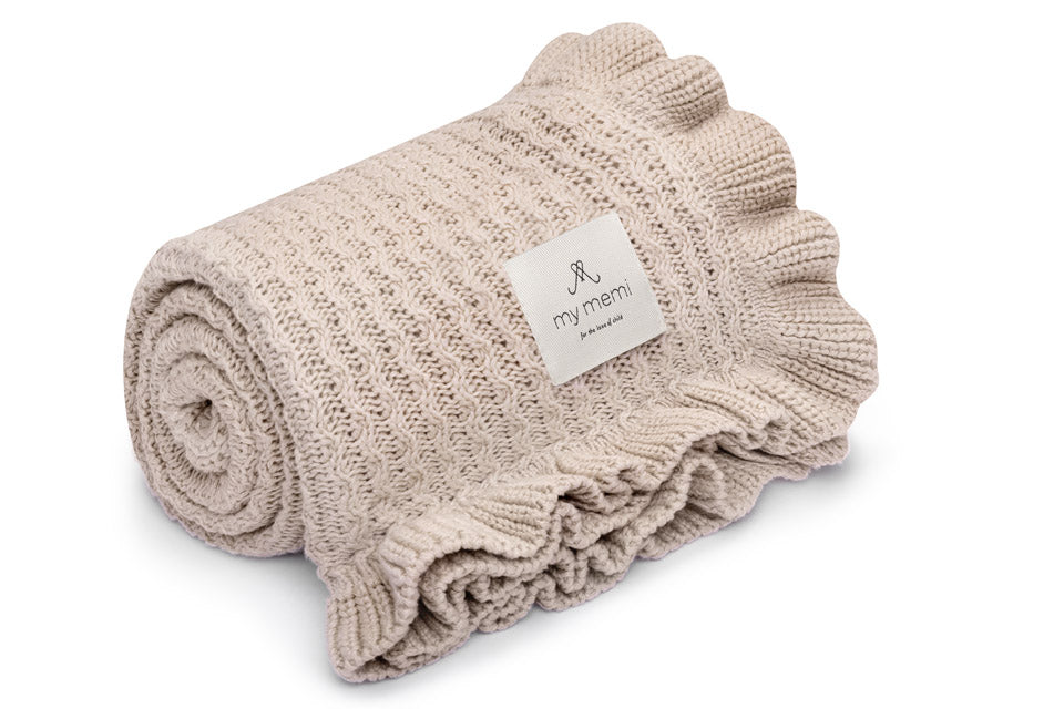 Bambus-Babydecke mit Rüschen - Light Beige